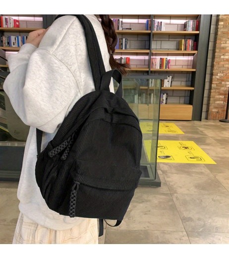 1個 ブラック コルデュロー バックパック 学生用 - 耐久性のある、多用途なダブルストラップスクールバッグ、ジッパークロージャー、ポリエステル裏地、洗濯機洗い可能、学校や通勤に最適、学校バックパック | ミニマリストバックパック | ジッパーバックパック