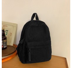 1個 ブラック コルデュロー バックパック 学生用 - 耐久性のある、多用途なダブルストラップスクールバッグ、ジッパークロージャー、ポリエステル裏地、洗濯機洗い可能、学校や通勤に最適、学校バックパック | ミニマリストバックパック | ジッパーバックパック