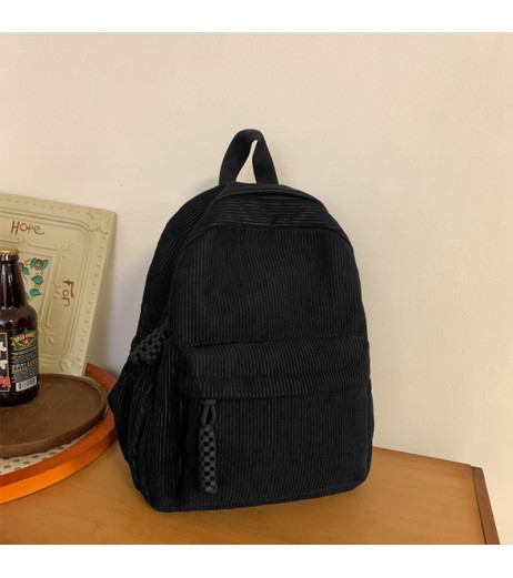 1個 ブラック コルデュロー バックパック 学生用 - 耐久性のある、多用途なダブルストラップスクールバッグ、ジッパークロージャー、ポリエステル裏地、洗濯機洗い可能、学校や通勤に最適、学校バックパック | ミニマリストバックパック | ジッパーバックパック