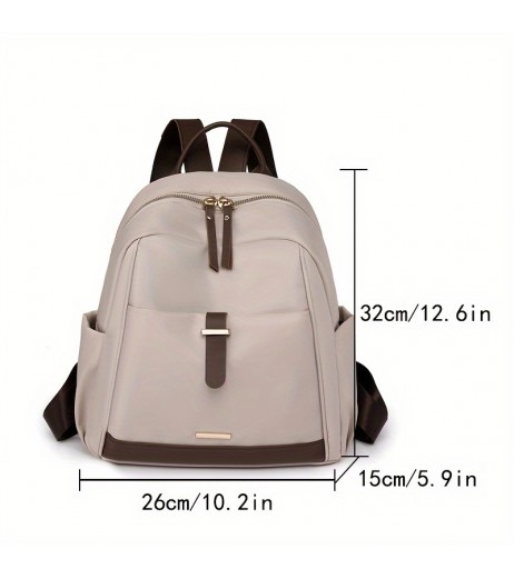 女性用スタイリッシュなツートンカラーのバックパック - 軽量ナイロン製トラベル＆スクールバッグ、調節可能なストラップ、ジップクロージャー、ベージュ/ブラック、複数のコンパートメント、カジュアルアウトドアデザイン