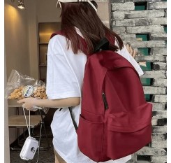 1pc ミニマリスト大容量ソリッドカラーバックパック - レッドナイロン、ジッパークロージャー、手洗い可能、旅行、ショッピング、ノートパソコンや教科書を収納、ショッピングバックパックに最適 | ミニマリストバックパック | 耐久性のあるバックパック