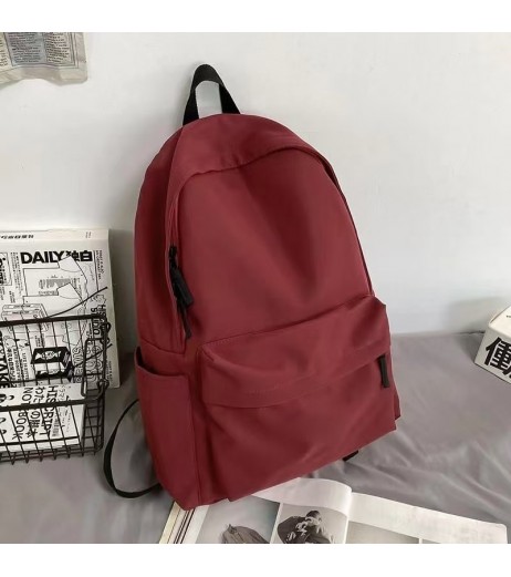 1pc ミニマリスト大容量ソリッドカラーバックパック - レッドナイロン、ジッパークロージャー、手洗い可能、旅行、ショッピング、ノートパソコンや教科書を収納、ショッピングバックパックに最適 | ミニマリストバックパック | 耐久性のあるバックパック