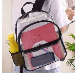 1個 クリアPVCバックパック - 高品質、軽量、大容量で旅行・学校・ビーチ＆音楽フェスティバルに最適 - 透明デザインと実用的なポケット、ブラックストラップ＆ジッパークロージャー付き、フェスティバルアクセサリー | モダンなアクセサリー | 高品質のバッグ、高品質のバックパック