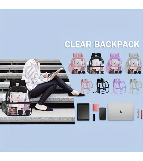 1個 クリアPVCバックパック - 高品質、軽量、大容量で旅行・学校・ビーチ＆音楽フェスティバルに最適 - 透明デザインと実用的なポケット、ブラックストラップ＆ジッパークロージャー付き、フェスティバルアクセサリー | モダンなアクセサリー | 高品質のバッグ、高品質のバックパック