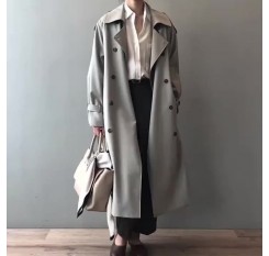秋の新しい韓国版のトレンチコート、女性用の長いトレンチコート、気性のあるルーズウエストのスリムカジュアルコート