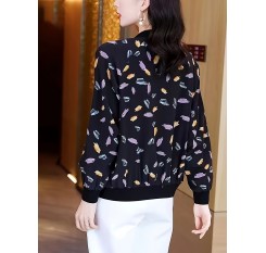 女性用軽量幾何学プリントベースボールジャケット - 長袖、ゆったりフィット、UVカット、夏のカジュアルアウターウェア ジッパー付きディテール、ブラック＆パープル柄、カジュアルなサマージャケット | リラックスフィットジャケット | スタイリッシュなカジュアルウェア