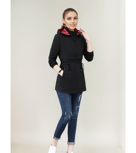 カジュアル chic 2WAY レッドジャケット、春秋向け、フード付き