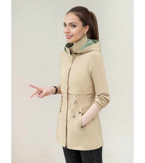 カジュアル chic 2WAY レッドジャケット、春秋向け、フード付き