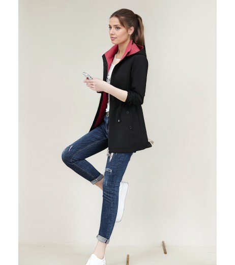 カジュアル chic 2WAY レッドジャケット、春秋向け、フード付き