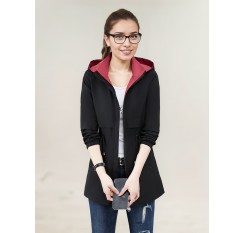 カジュアル chic 2WAY レッドジャケット、春秋向け、フード付き