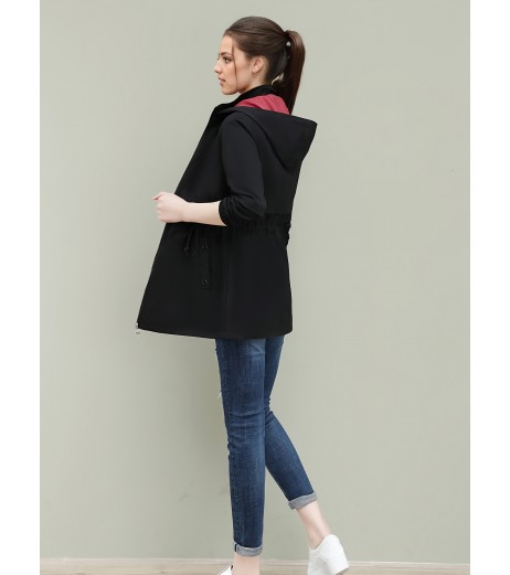 カジュアル chic 2WAY レッドジャケット、春秋向け、フード付き