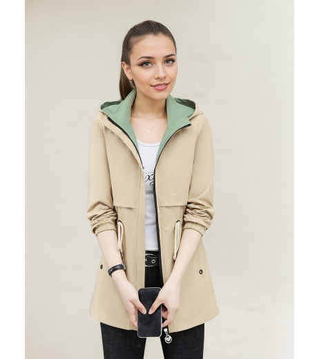 カジュアル chic 2WAY レッドジャケット、春秋向け、フード付き