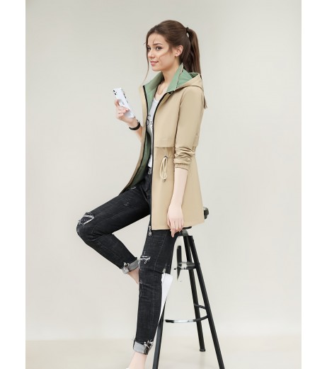 カジュアル chic 2WAY レッドジャケット、春秋向け、フード付き