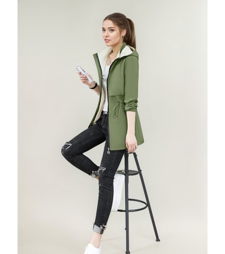 カジュアル chic 2WAY レッドジャケット、春秋向け、フード付き