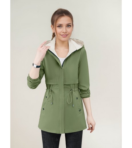 カジュアル chic 2WAY レッドジャケット、春秋向け、フード付き