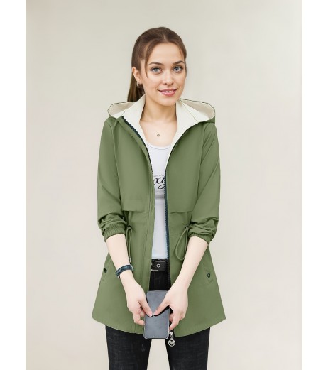 カジュアル chic 2WAY レッドジャケット、春秋向け、フード付き