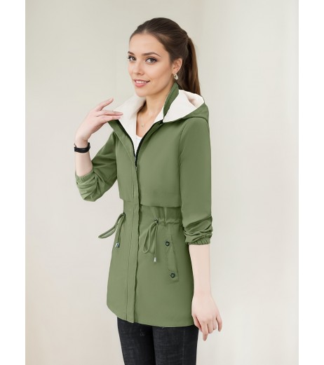 カジュアル chic 2WAY レッドジャケット、春秋向け、フード付き