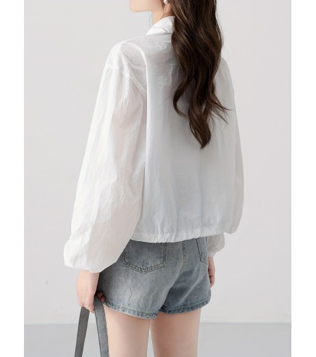 ジップアップ ドローストリング カラー ジャケット、カジュアル 長袖 斜めポケット ジャケット 春秋用、レディース服