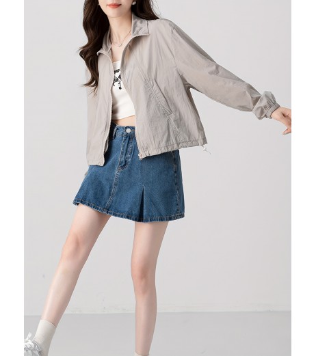 ジップアップ ドローストリング カラー ジャケット、カジュアル 長袖 斜めポケット ジャケット 春秋用、レディース服