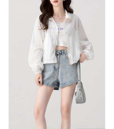 ジップアップ ドローストリング カラー ジャケット、カジュアル 長袖 斜めポケット ジャケット 春秋用、レディース服