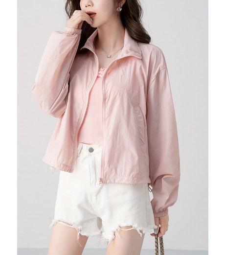 ジップアップ ドローストリング カラー ジャケット、カジュアル 長袖 斜めポケット ジャケット 春秋用、レディース服