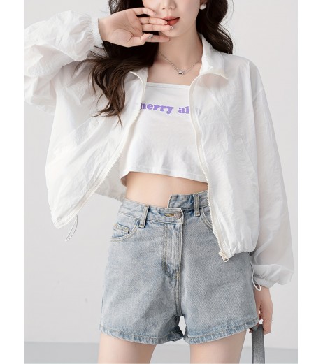 ジップアップ ドローストリング カラー ジャケット、カジュアル 長袖 斜めポケット ジャケット 春秋用、レディース服