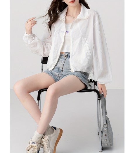 ジップアップ ドローストリング カラー ジャケット、カジュアル 長袖 斜めポケット ジャケット 春秋用、レディース服