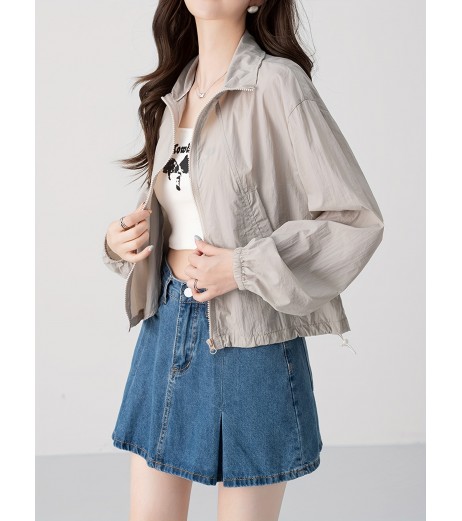 ジップアップ ドローストリング カラー ジャケット、カジュアル 長袖 斜めポケット ジャケット 春秋用、レディース服