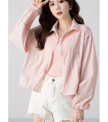 ジップアップ ドローストリング カラー ジャケット、カジュアル 長袖 斜めポケット ジャケット 春秋用、レディース服