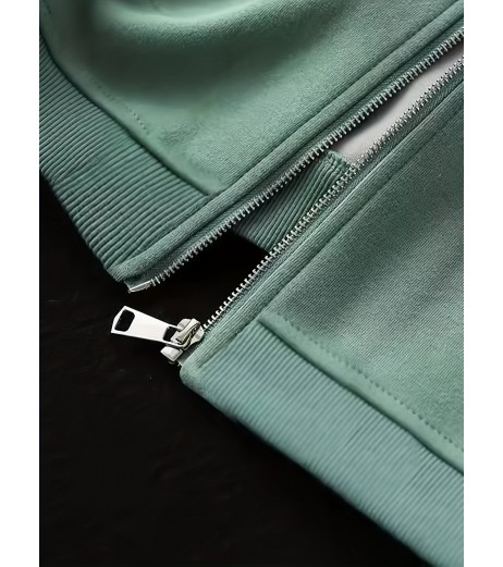 女性用軽量グリーン ジップアップ ベースボールジャケット - カジュアルなゆったりフィット、ポケット付き、春/秋向け長袖フーディー、ポリエステルニット生地