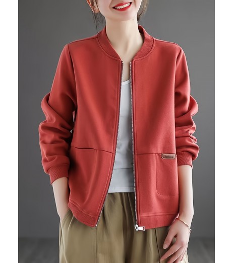 女性用軽量グリーン ジップアップ ベースボールジャケット - カジュアルなゆったりフィット、ポケット付き、春/秋向け長袖フーディー、ポリエステルニット生地