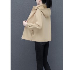 女性用カジュアルシックフード付きジャケット - ポケット付きの多用途な無地ジップアップ、長袖、春と秋に最適なポリエステル混紡、カジュアルウェア|スリークジャケット|ポリエステル混紡